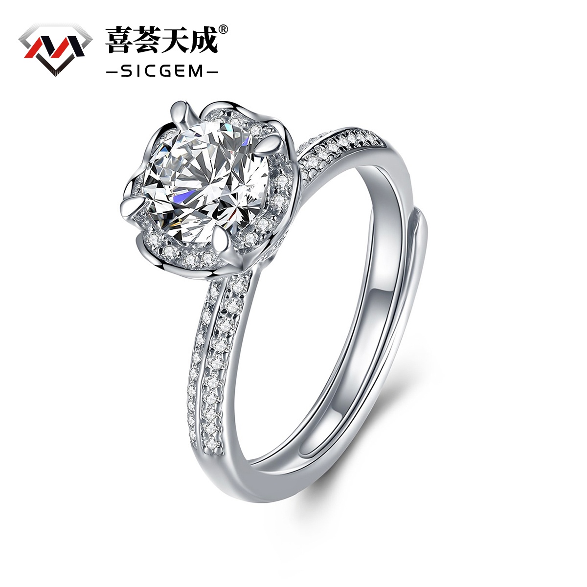 1ct Sparkle Flower Ring Synthetic Moissanite Ring S925