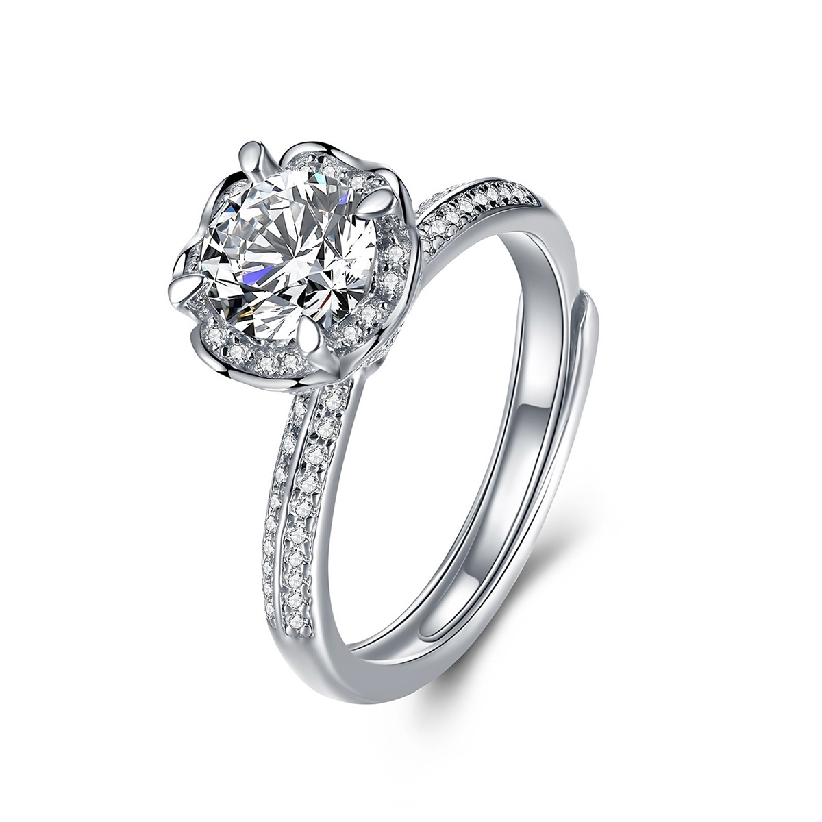 1ct Sparkle Flower Ring Synthetic Moissanite Ring S925