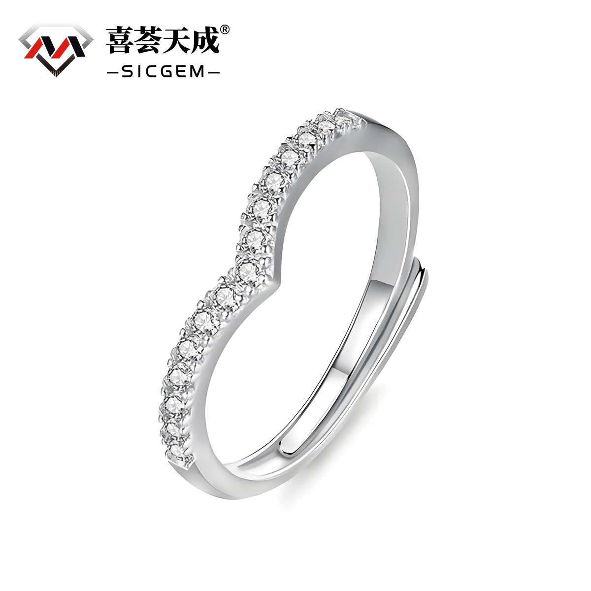 0.2ct Round Synthetic Moissanite V Band Ring S925