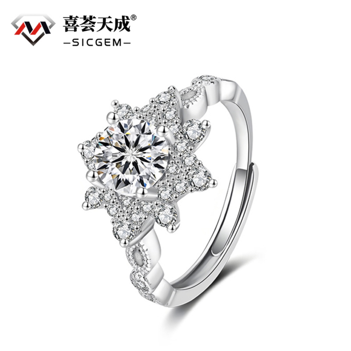 1ct Round Synthetic Moissanite Cluster Ring S925