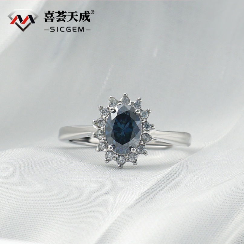 1ct Oval Synthetic Moissanite Sunflower Ring S925