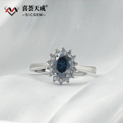 1ct Oval Synthetic Moissanite Sunflower Ring S925