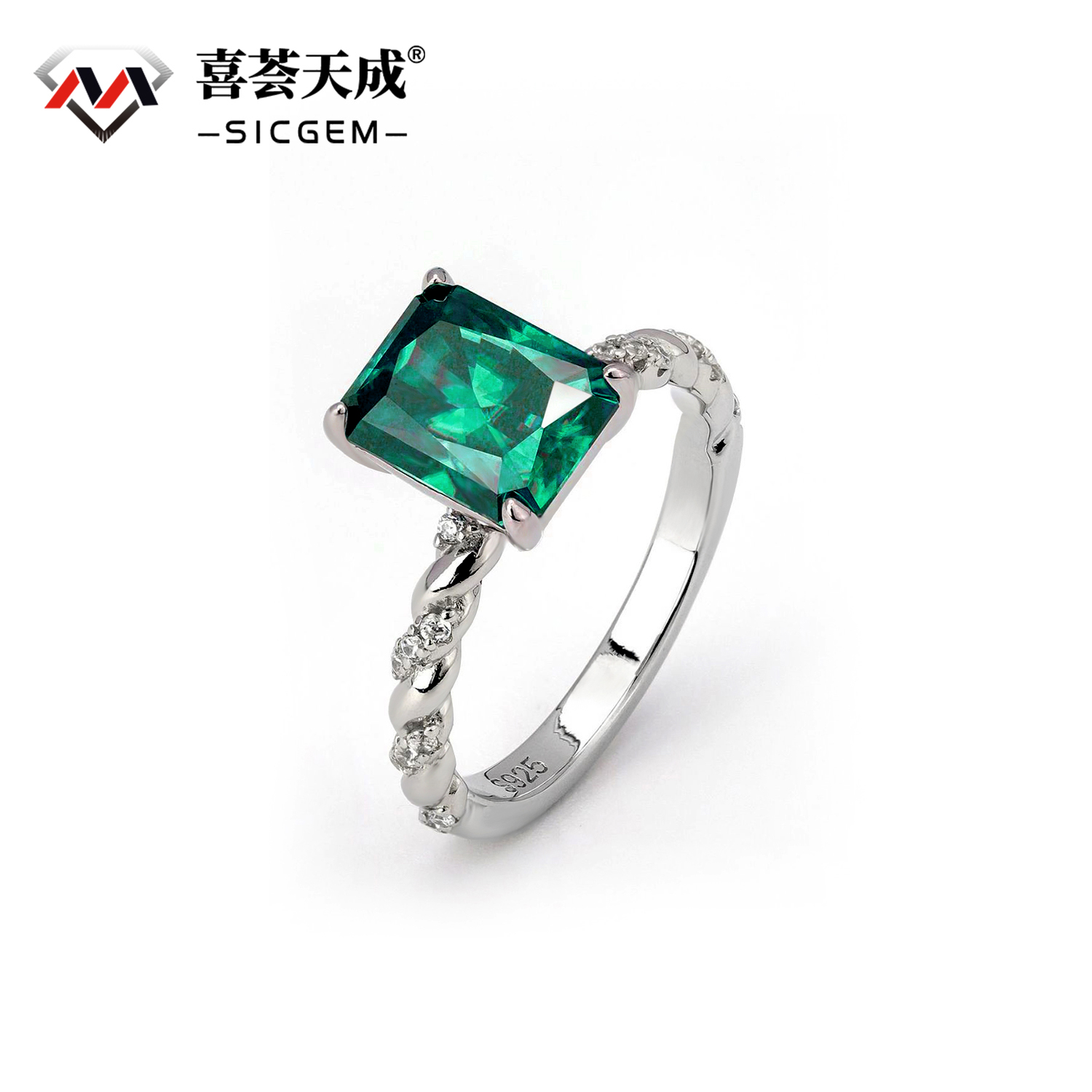 3ct Radiant Synthetic Moissanite Solitaire Twist Band Ring S925