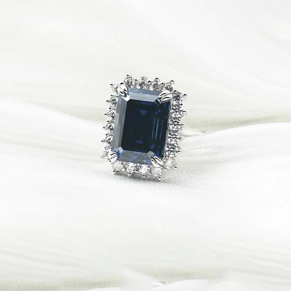 10ct Step Cut Synthetic Moissanite Sunflower Ring S925