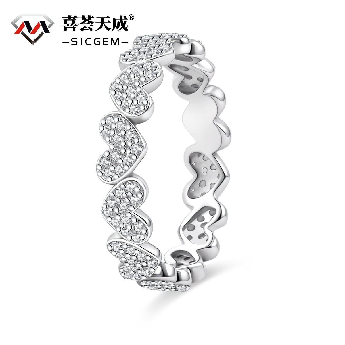 Fall in Heart Eternity Band Ring Synthetic Moissanite Ring Jewelry S925 Perfect Gift