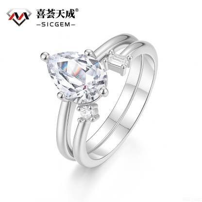Pear Ring Band Open Stacking Ring Synthetic Moissanite Ring Jewelry S925