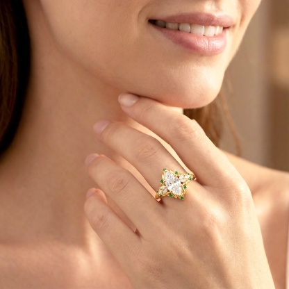 2.2ct Vintage Marquise Cut Leaf Cluster Engagement Ring Band VVS Synthetic Moissanite S925 Ring