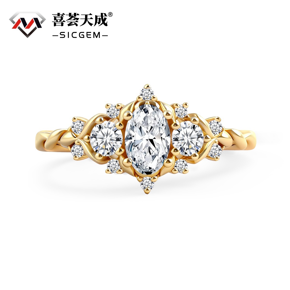 Delzzad 0.7ct Vintage Cluster Marquise Cut Engagement Ring Band VVS Sy