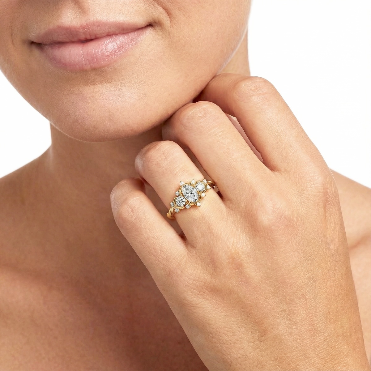 0.7ct Vintage Cluster Marquise Cut Engagement S925 Ring Band VVS Synthetic Moissanite Ring