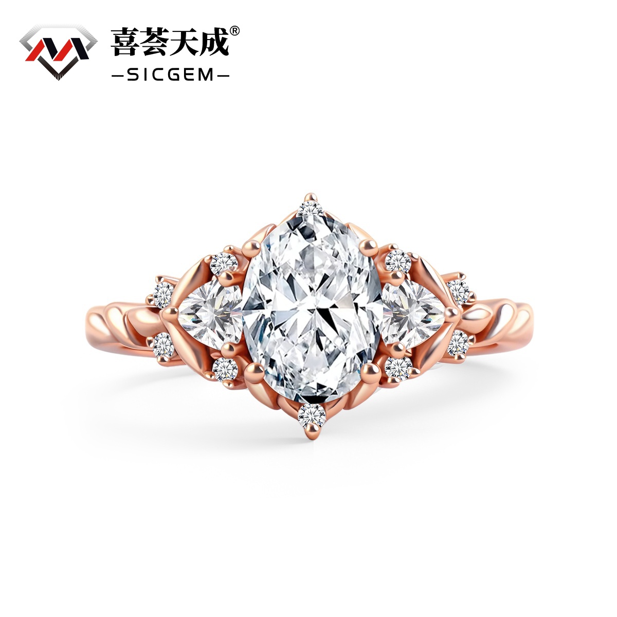 1.7ct Natural Oval Ring Twist Band Brilliant Rose Golden Engagement Wedding Ring Band D Color VVS Synthetic Moissanite Ring