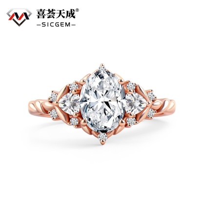 1.7ct Natural Oval Ring Twist Band Brilliant Rose Golden Engagement Wedding Ring Band D Color VVS Synthetic Moissanite Ring