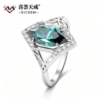 2ct Sparkle Halo Ring Marquise Cut  Green Bliss Ring Engagement Ring Synthetic Moissanite S925 Ring Band