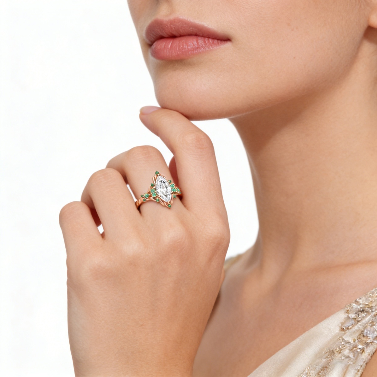 2.2ct Royal Marquise Promise Ring Synthetic Moissanite Ring Jewelry S925 Dainty Floral Ring