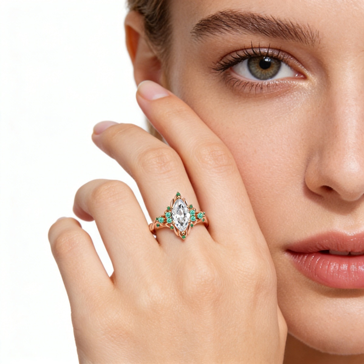 2.2ct Royal Marquise Promise Ring Synthetic Moissanite Ring Jewelry S925 Dainty Floral Ring