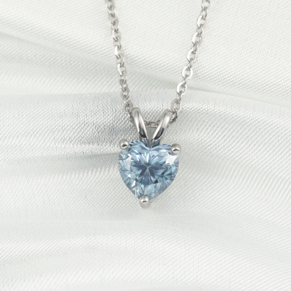 1ct Blue Heart Cut Synthetic Moissanite Pendant Necklace Chain S925