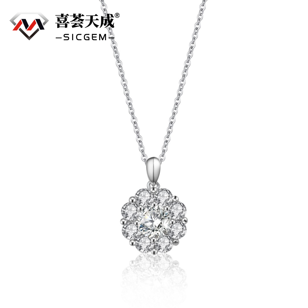1ct Round Synthetic Moissanite Luxury Floral Pendant Necklace Chain S925