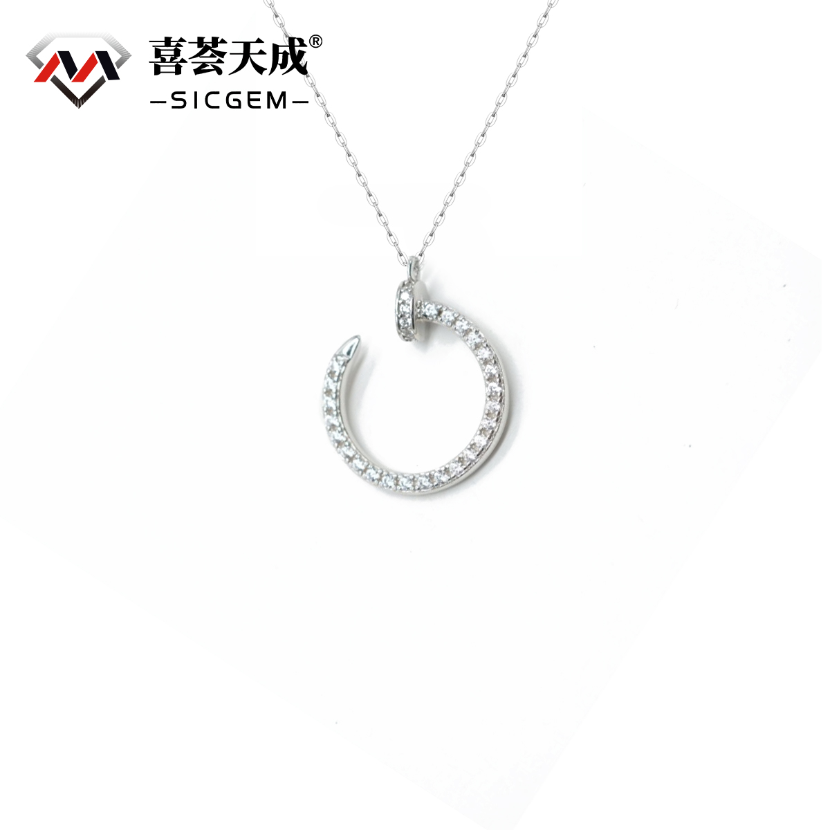 Zirconia Nailed Pendant Necklace Chain Copper