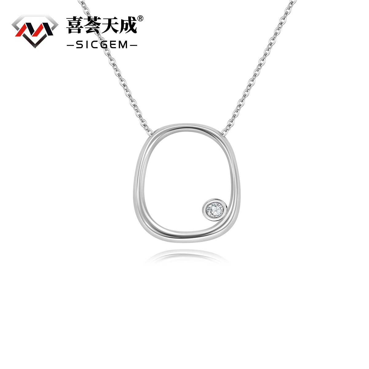 0.1ct Synthetic Moissanite Circle Pendant Necklace Titanium Steel