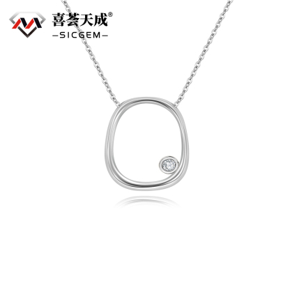 0.1ct Synthetic Moissanite Circle Pendant Necklace Titanium Steel