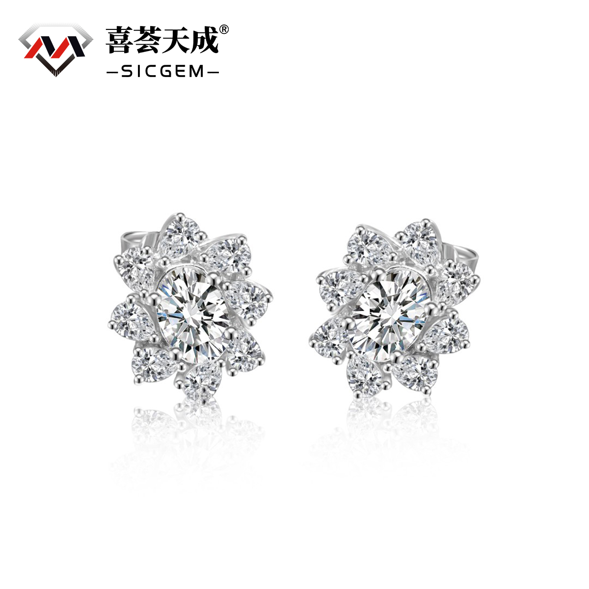 0.5ct Oval Synthetic Moissanite Delicate Flowers Stud Earrings S925