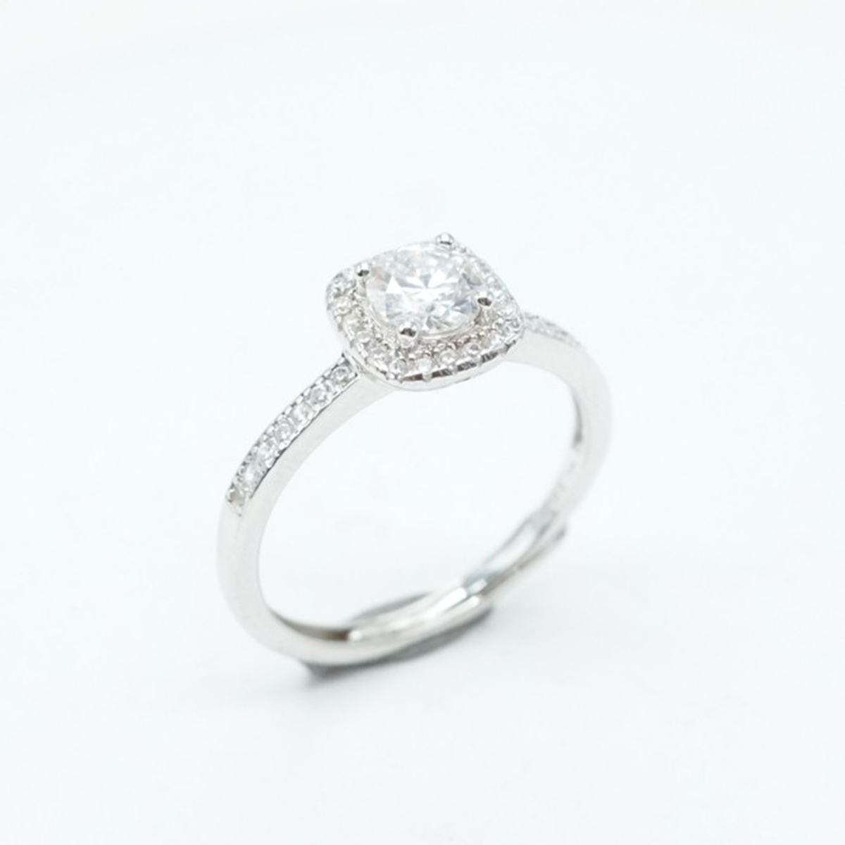 0.5ct-3ct Round Synthetic Moissanite Square Halo Ring S925