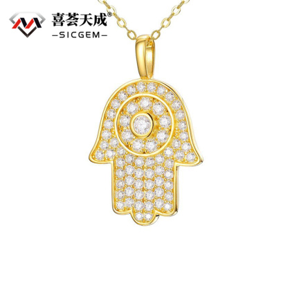 S925 SYNTHETIC MOISSANITE HAND CHARM CHAIN NECKLACE PENDANT