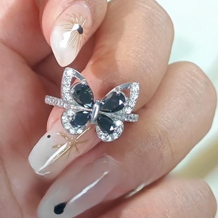 1.6ct S925 Black Butterfly Pear Synthetic Moissanite Unique Ring