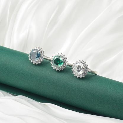 5ct Round Synthetic Moissanite Sunflower Ring In 925 Sterling Silver