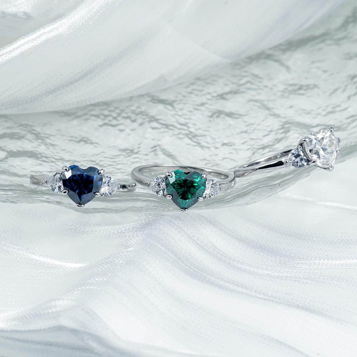 2ct Heart Synthetic Moissanite Three Stones Ring In 925 Sterling Silver