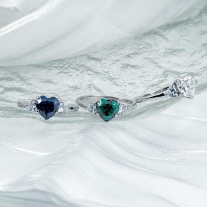 2ct Heart Synthetic Moissanite Three Stones Ring In 925 Sterling Silver