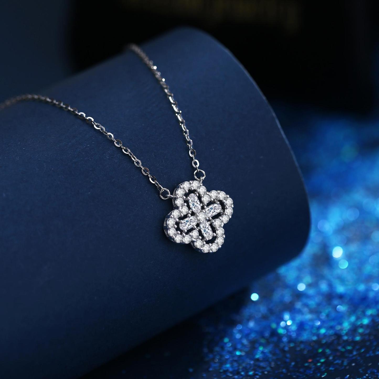 Oval Synthetic Moissanite Classic Four Leaf Necklace Chain S925