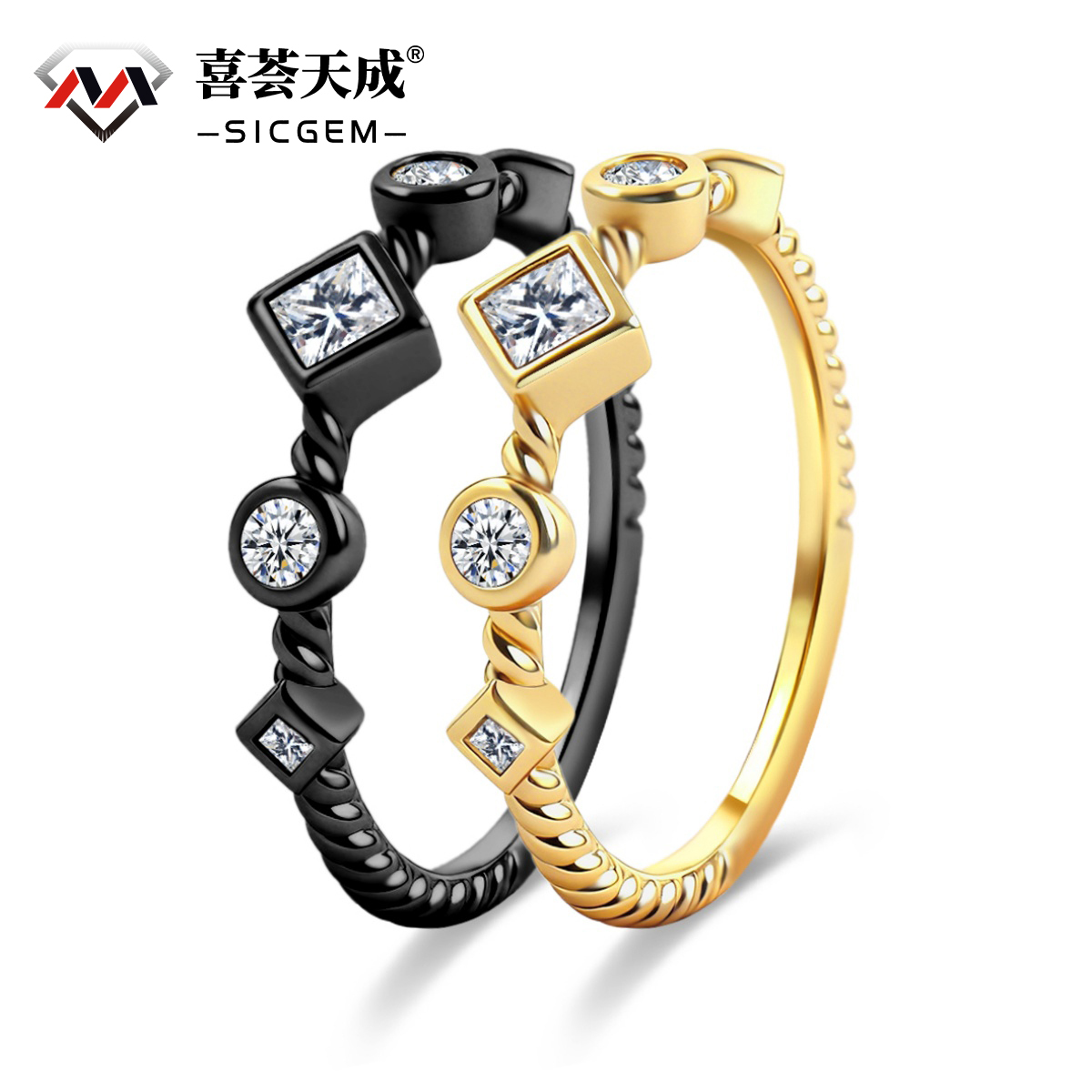 Vintage Cable Band Ring Bezel Synthetic Moissanite Ring Jewelry S925