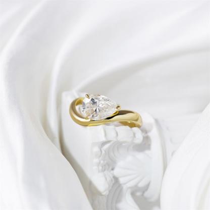 Delzzad Stacking Bling Pear Wave Ring Synthetic Moissanite S925 Eternity Stacking Set Engagement Wedding Ring Band Set Jewelry