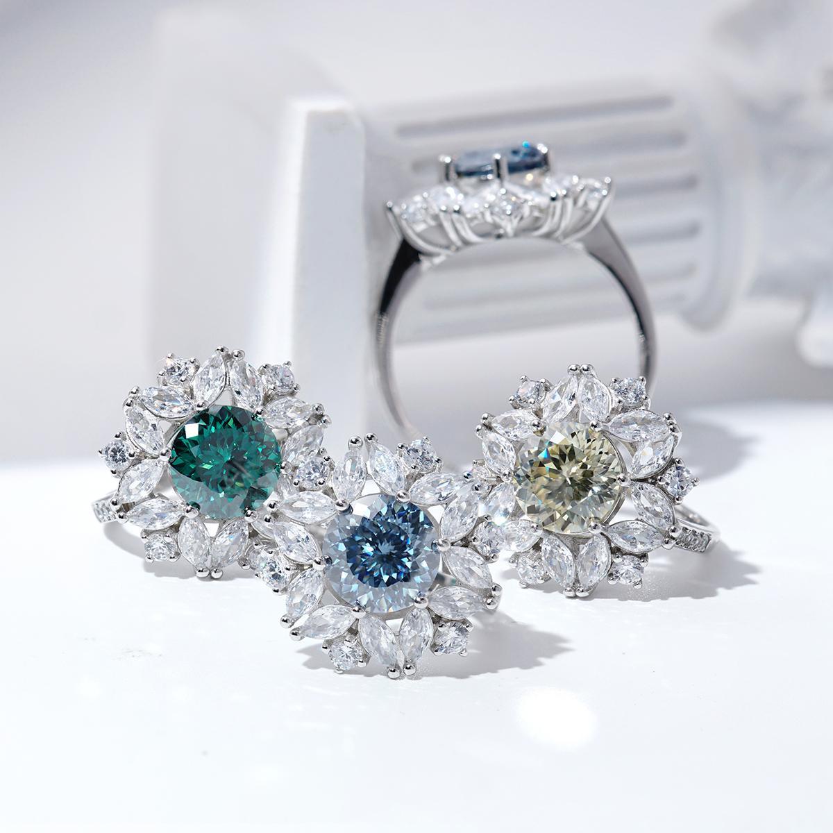 3ct Hundreds Faces Round Synthetic Moissanite Flower Ring In 925 Sterling Silver