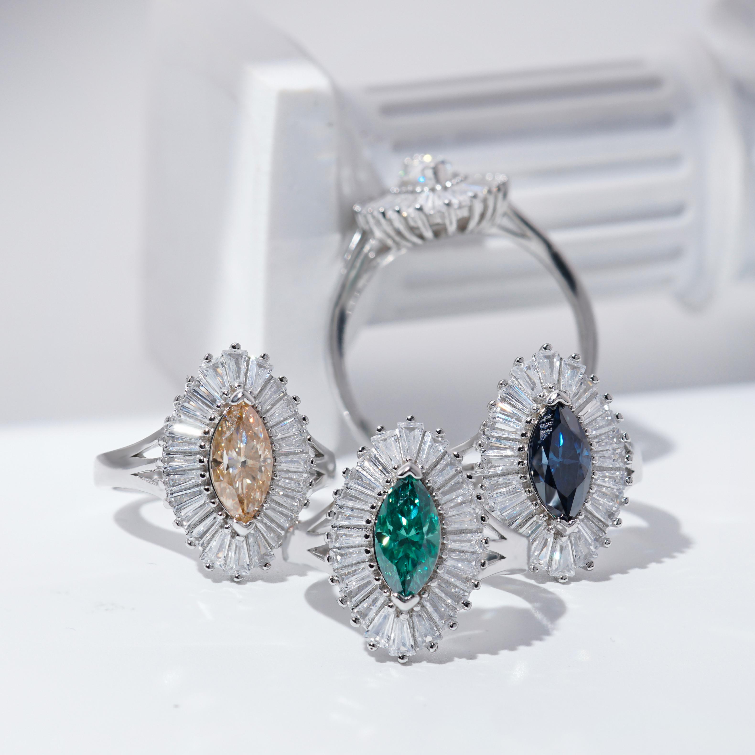 1ct Marquise Synthetic Moissanite Fashion Ring In 925 Sterling Silver Ring Band Jewelry Perfect Birthday Engagement Wedding Anniversary Gift