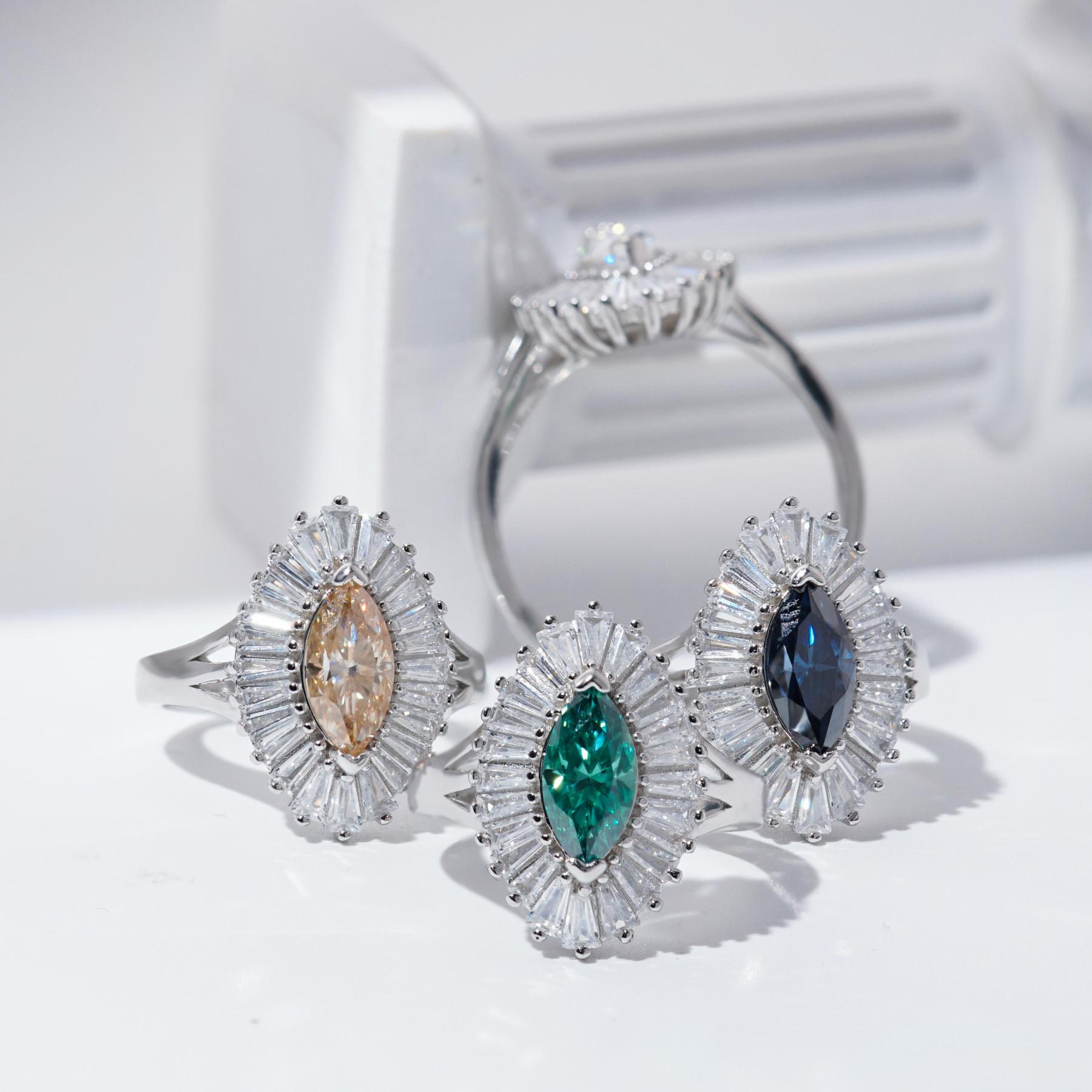 1ct Marquise Synthetic Moissanite Fashion Ring In 925 Sterling Silver Ring Band Jewelry Perfect Birthday Engagement Wedding Anniversary Gift