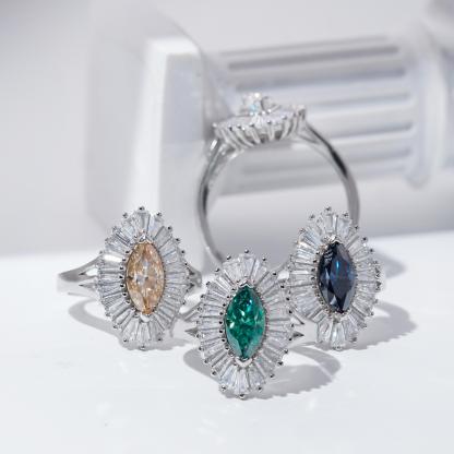 1ct Marquise Synthetic Moissanite Fashion Ring In 925 Sterling Silver Ring Band Jewelry Perfect Birthday Engagement Wedding Anniversary Gift