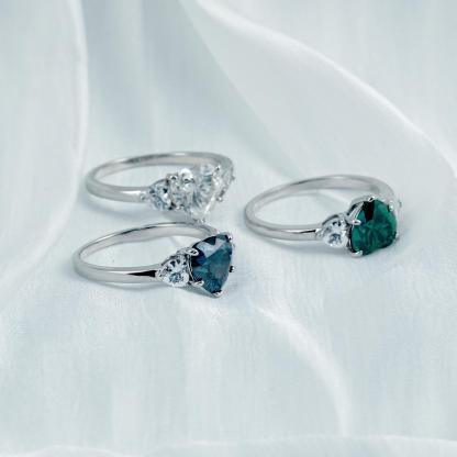 2ct Heart Synthetic Moissanite Three Stones Ring In 925 Sterling Silver