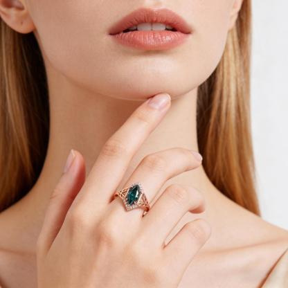 Delzzad 2ct Sparkle Halo Ring Marquise Cut Engagement Ring Synthetic Moissanite Ring Jewelry S925 Green Bliss Ring Perfect Birthday Engagement Wedding Anniversary Christmas Gift