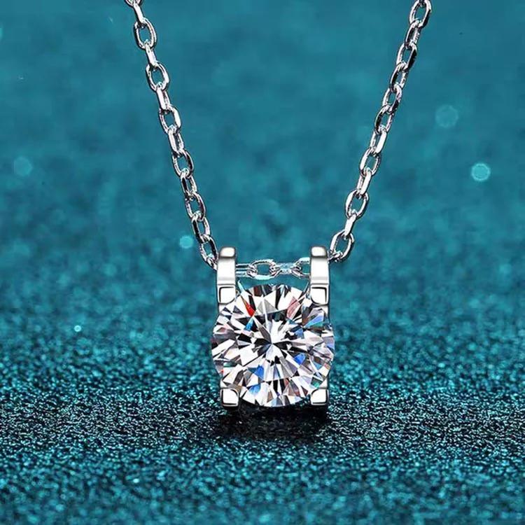 S925 1CT ROUND CUT SYNTHETIC MOISSANITE CLASSIC SOLITAIRE PRONG PENDANT NECKLACE