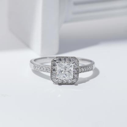 1ct Princess Synthetic Moissanite Halo Ring S925 Ring Band Jewelry Perfect Birthday Engagement Wedding Anniversary Gift