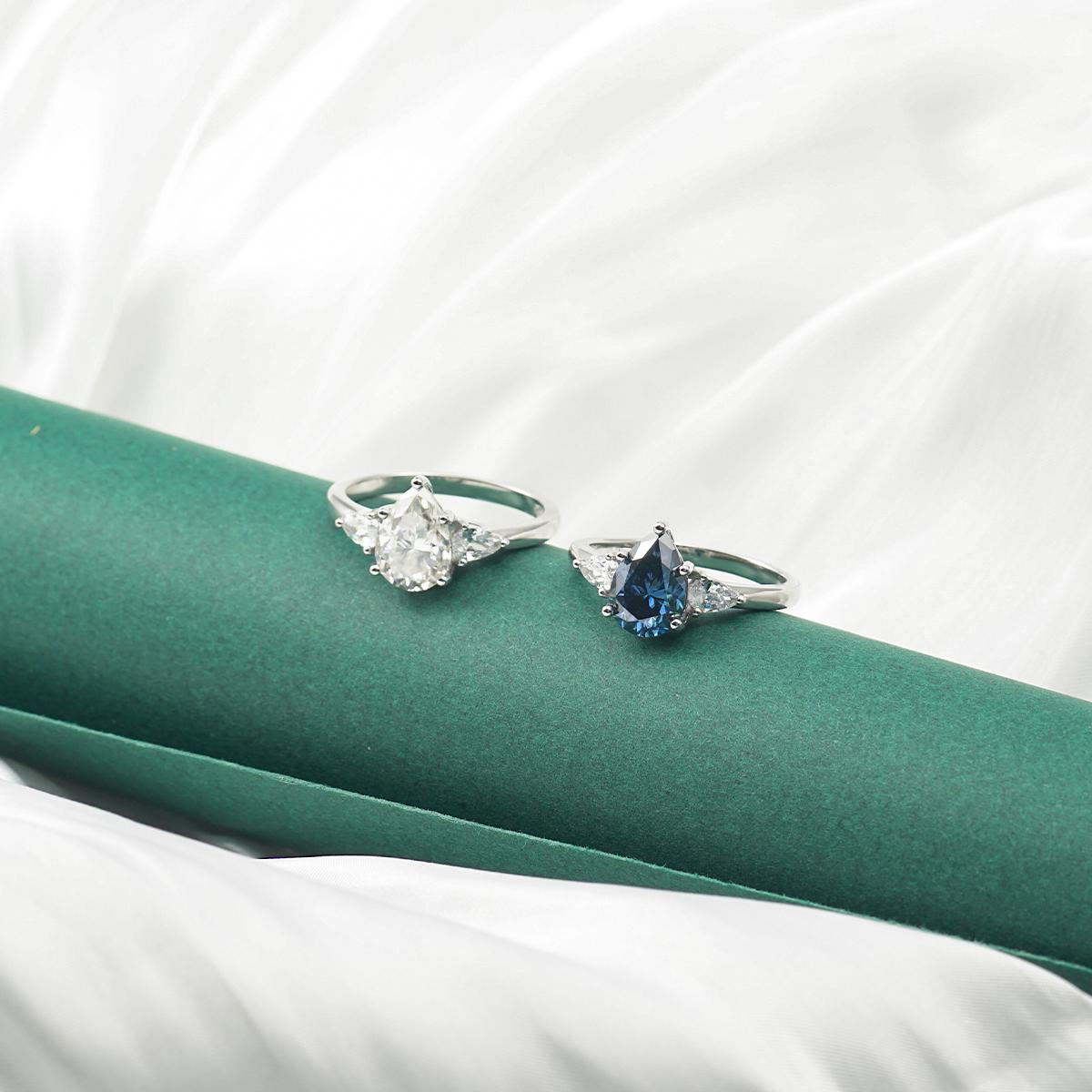 2ct Pear Synthetic Moissanite Three Stones Ring In 925 Sterling Silver