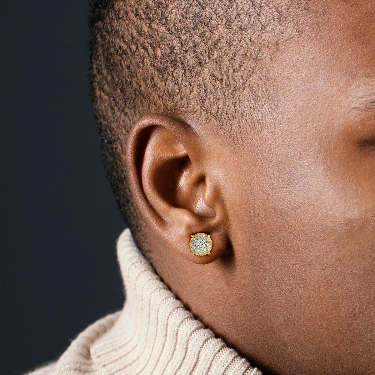 S925 VVS Synthetic Moissanite Royal Halo Iced Out Earrings Stud Unisex Earrings