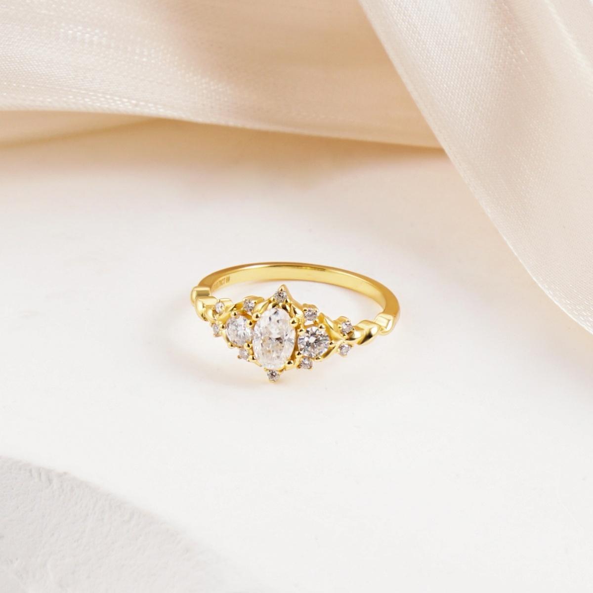 Delzzad 0.7ct Vintage Cluster Marquise Cut Engagement Ring Band VVS Synthetic Moissanite Ring Jewelry S925 Perfect Birthday Engagement Wedding Anniversary Christmas Gift