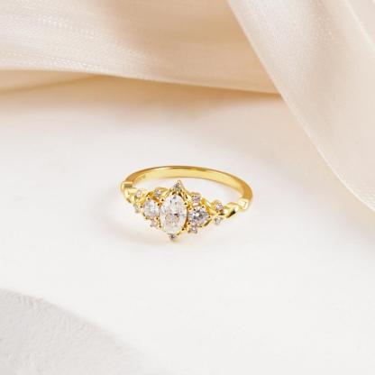 Delzzad 0.7ct Vintage Cluster Marquise Cut Engagement Ring Band VVS Synthetic Moissanite Ring Jewelry S925 Perfect Birthday Engagement Wedding Anniversary Christmas Gift