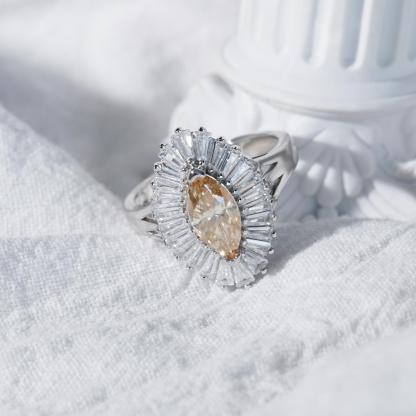 1ct Marquise Synthetic Moissanite Fashion Ring In 925 Sterling Silver Ring Band Jewelry Perfect Birthday Engagement Wedding Anniversary Gift