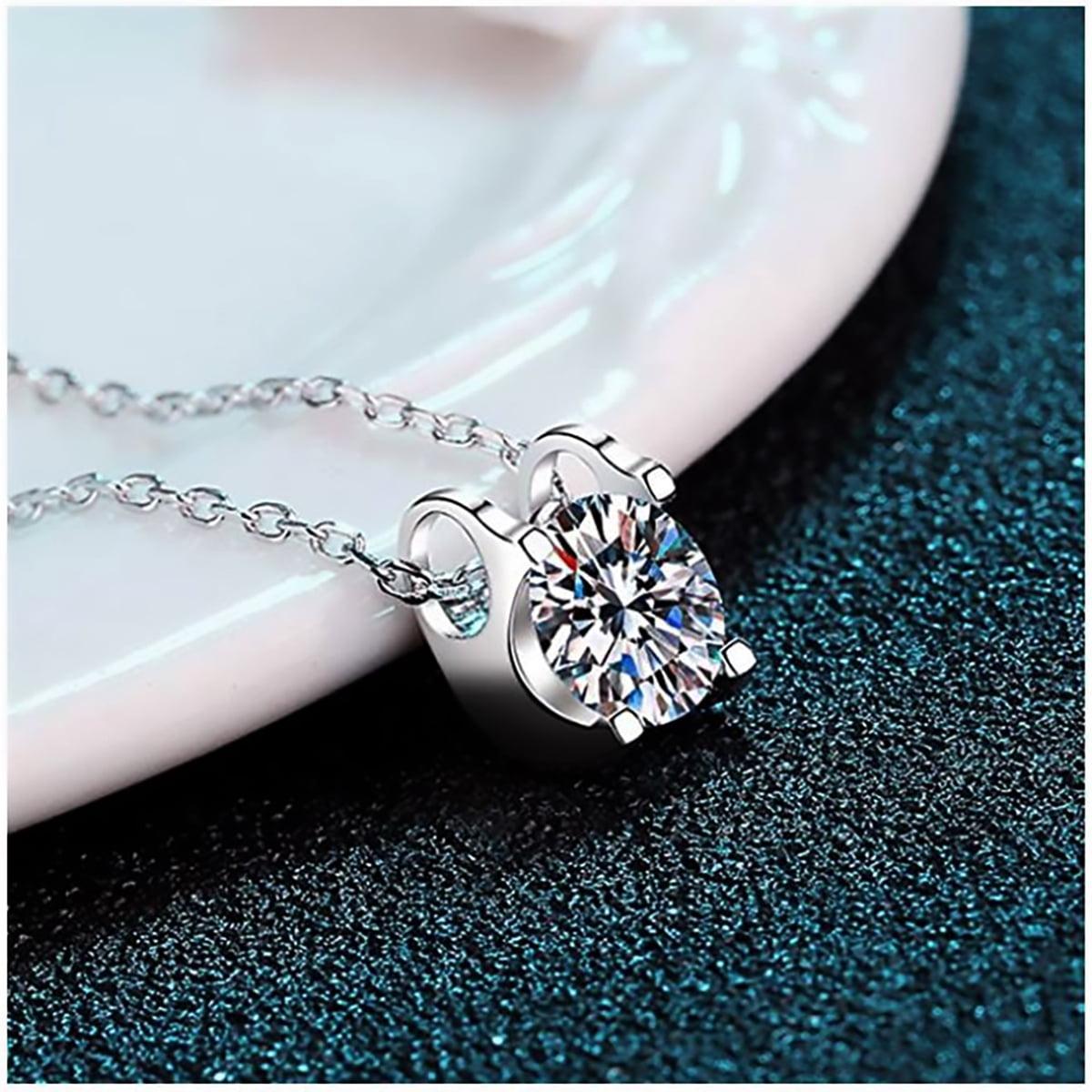 S925 1CT ROUND CUT SYNTHETIC MOISSANITE CLASSIC SOLITAIRE PRONG PENDANT NECKLACE
