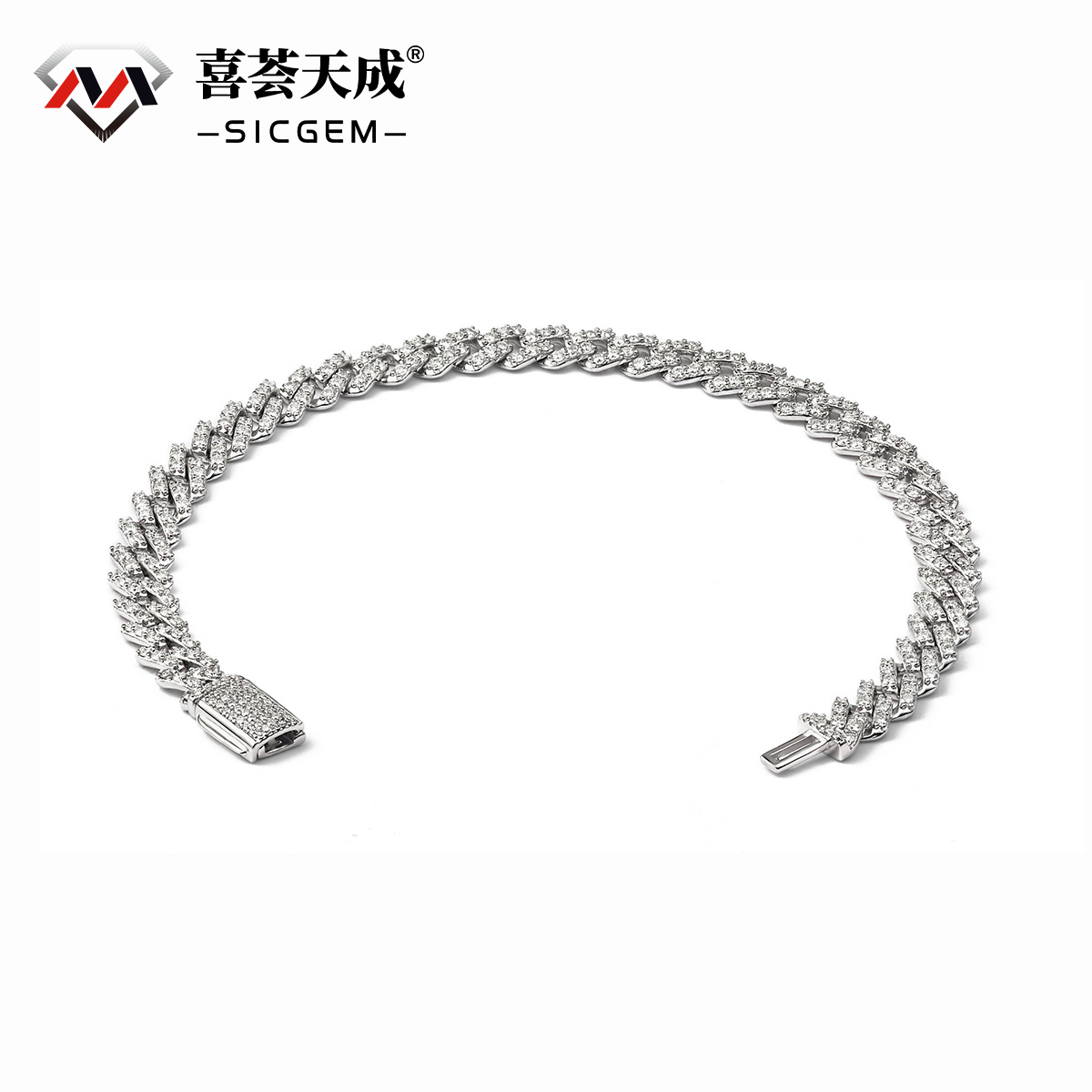 03style 6.8MM S925 VVS Synthetic Moissanite Hip Hop Iced Out Cuban Link Bracelet