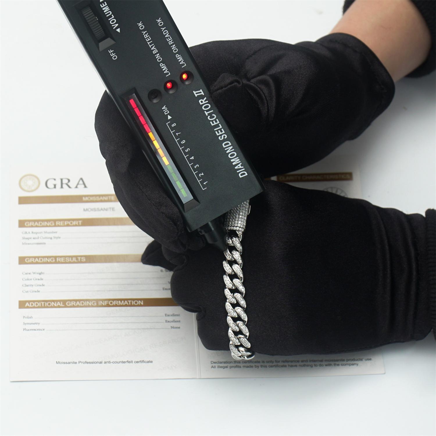 02style S925 VVS Synthetic Moissanite Hip Hop Unisex Cuban Link Bracelet