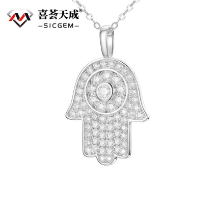 S925 SYNTHETIC MOISSANITE HAND CHARM CHAIN NECKLACE PENDANT